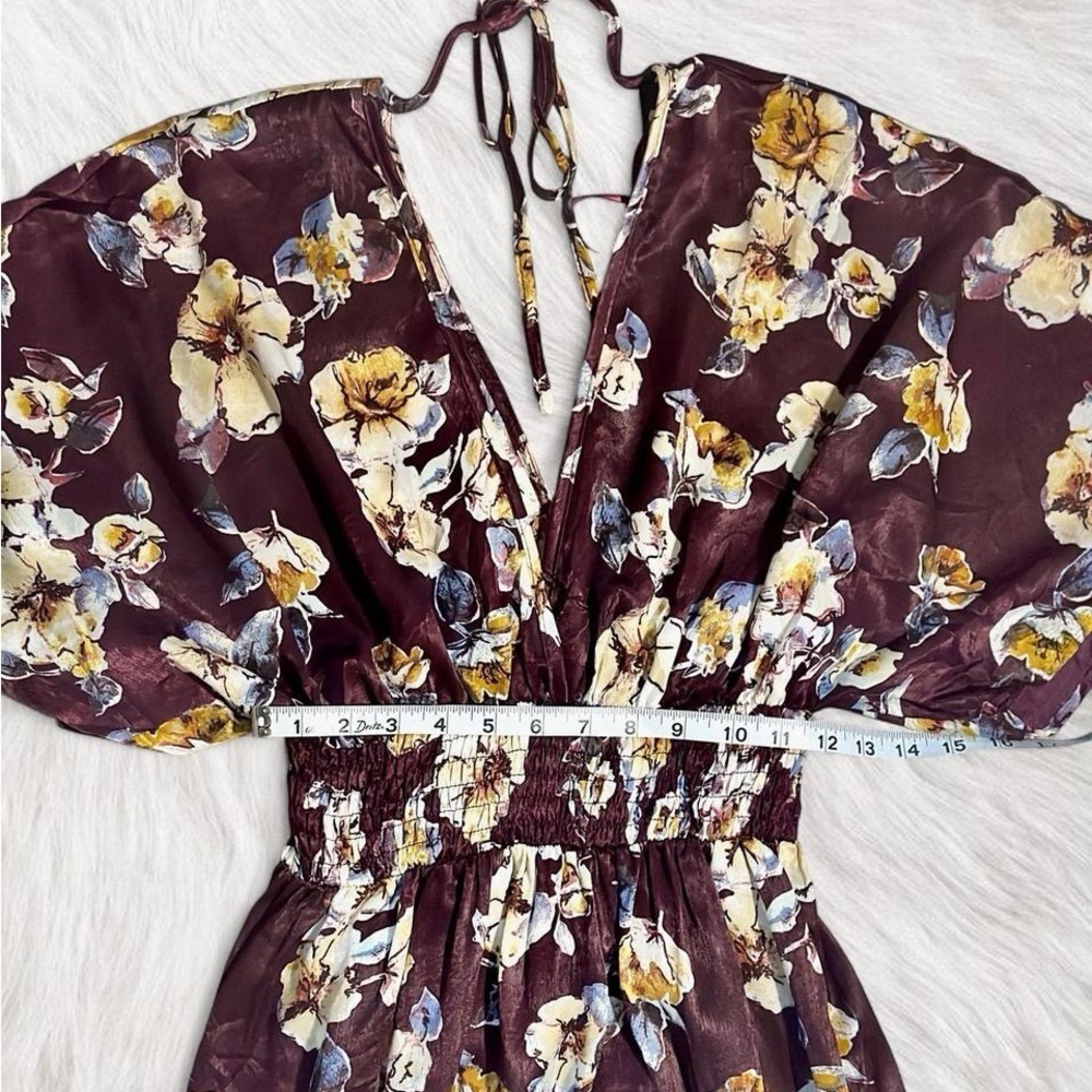 She + Sky Burgundy Floral Maxi Dress Size Small - Picture 7 of 9